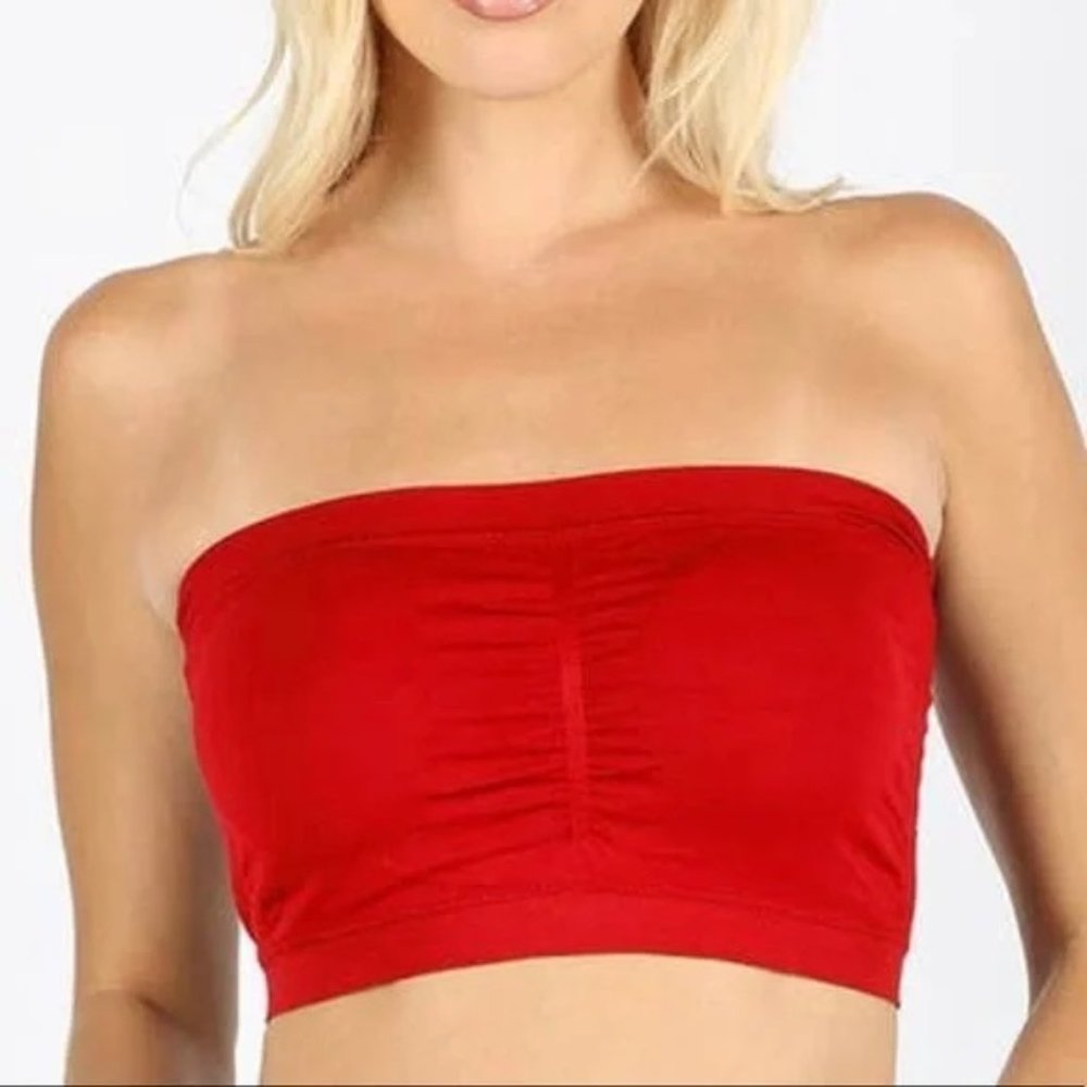 NEW Dark Red Seamless Bandeau Tube Top with built in Bra
